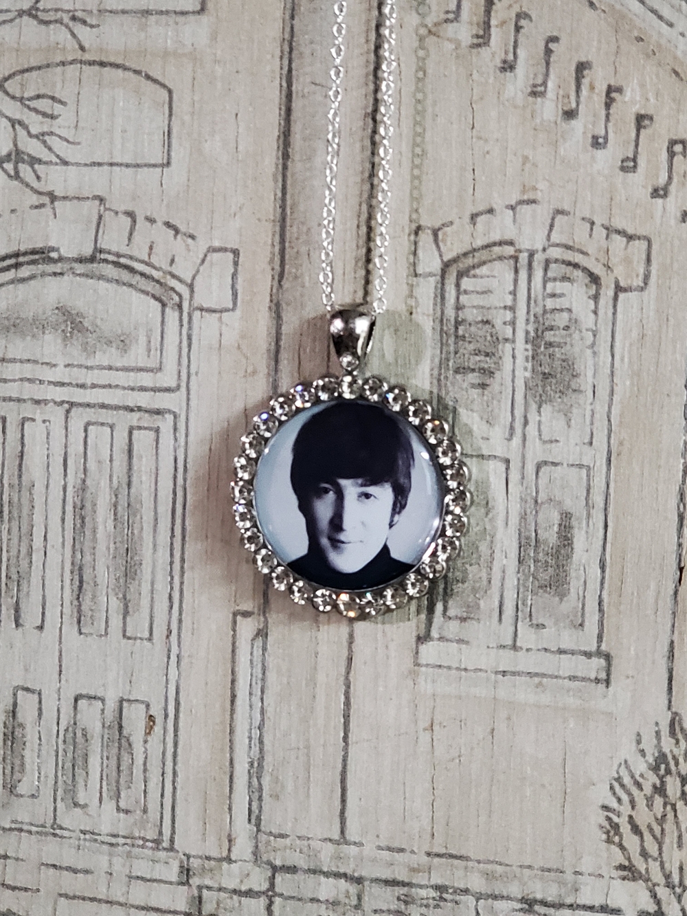 John Lennon Silver Photo Pendant Necklace with Clear Picture BEATLES
